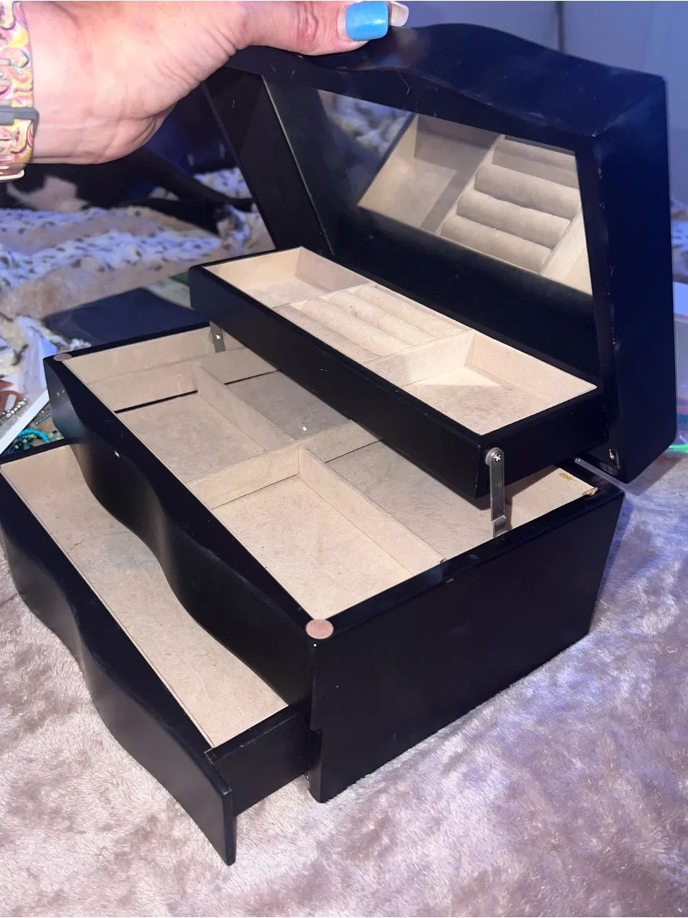 Black Jewelry Organizer Box with Mirror - Unbranded